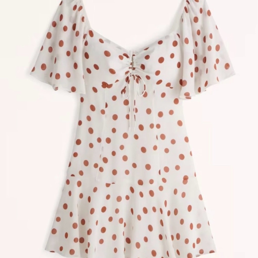 Abercrombie & Fitch Flutter Sleeve White and Brown Polka Dot Mini Dress